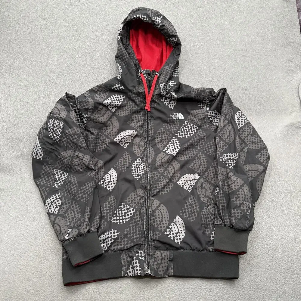 The North Face Jacket Mens Medium Gray Hooded Full Zip Lined‎ Geometric Pattern